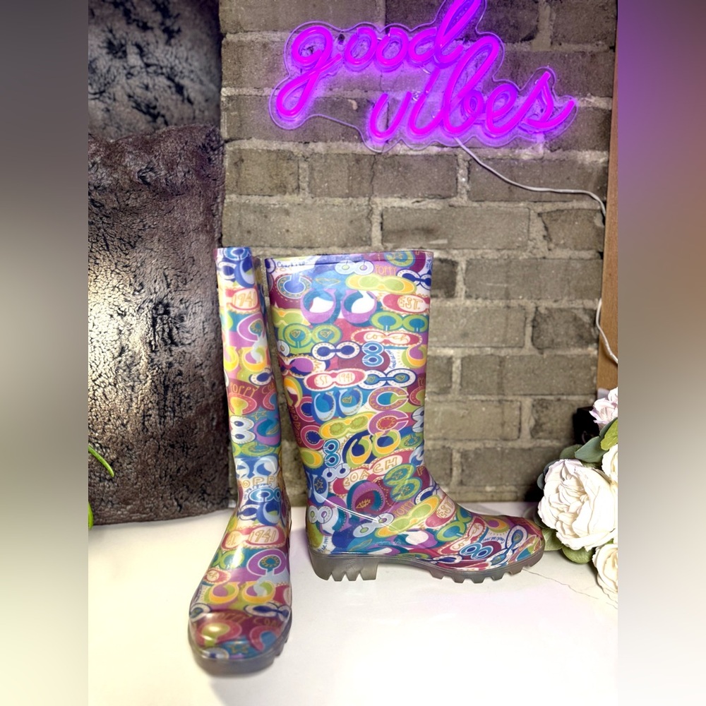 Coach Multicolor Logo Rain Boots – Women’s Size 8